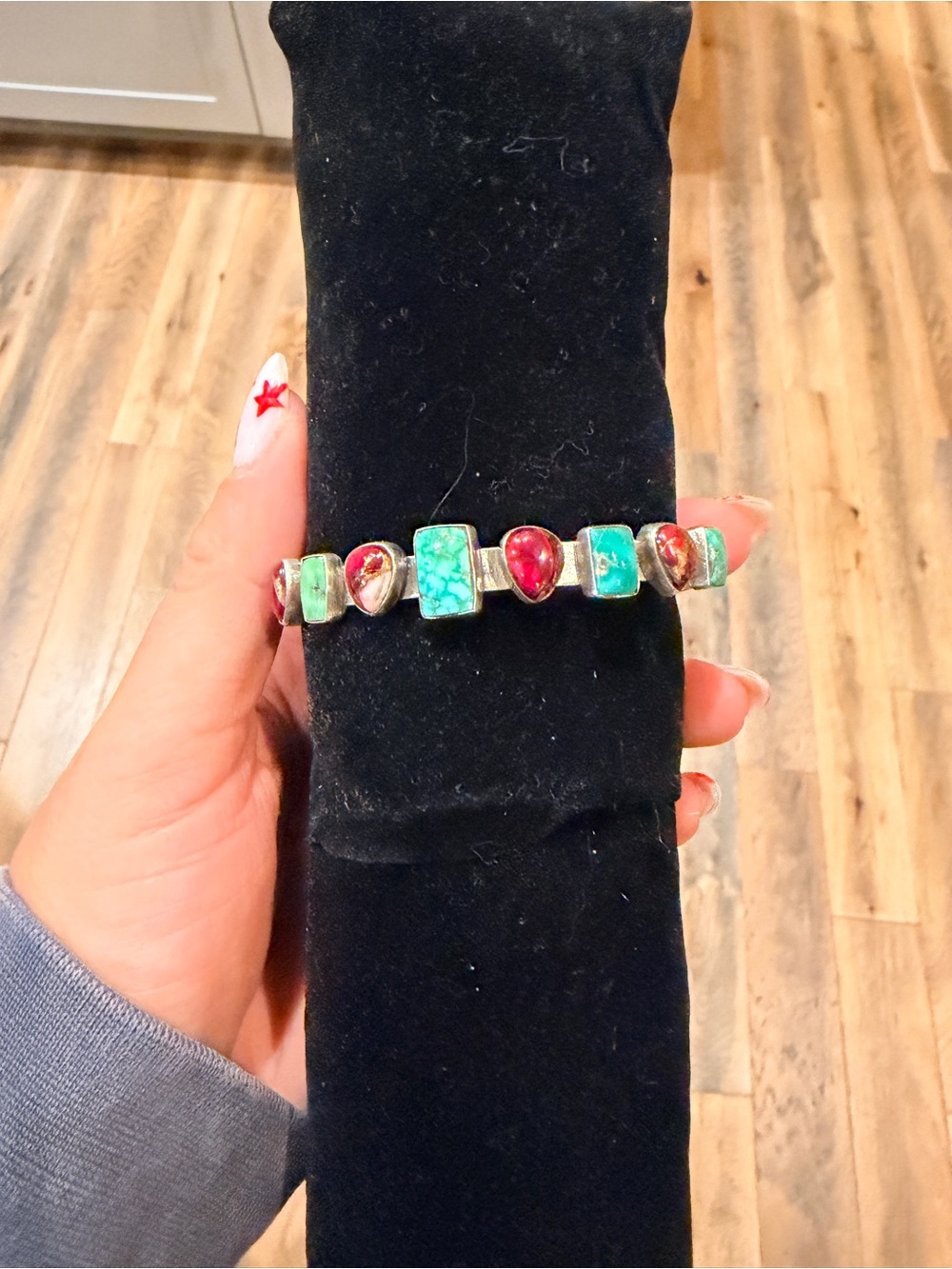 South Hill Turquoise & Dahlia Rose Cuff Bracelet - Picture 3 of 5
